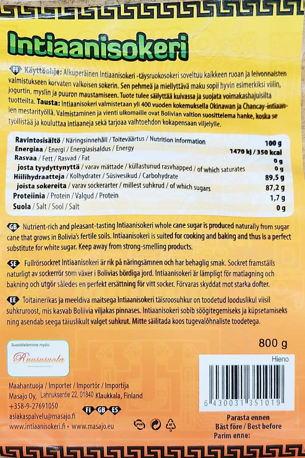 Intiaanisokeri hieno 800g
